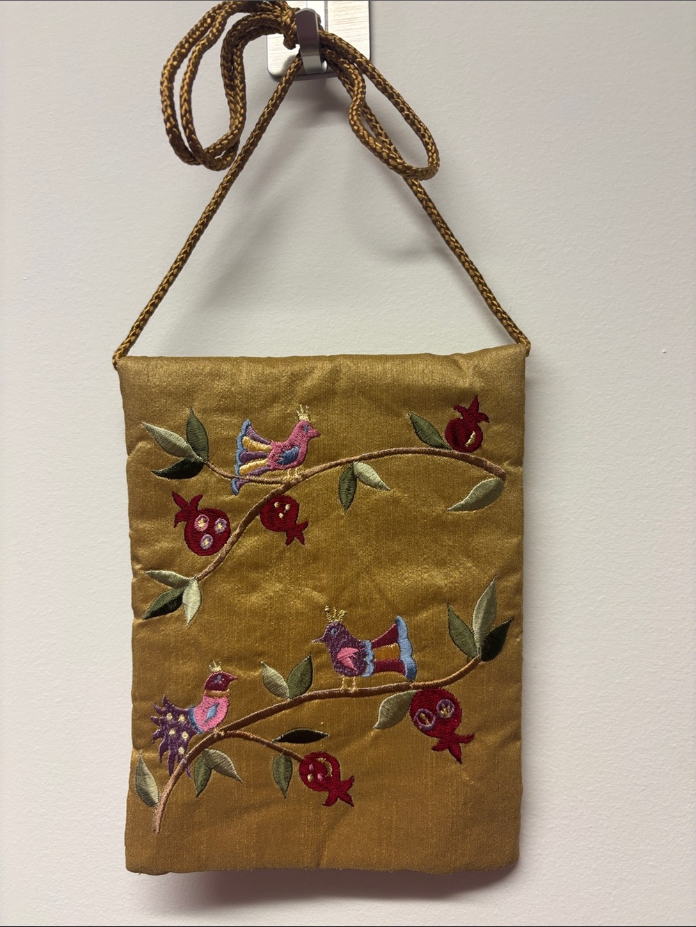 Emanuel Embroidered Gold Bird and Pomegranate Purse